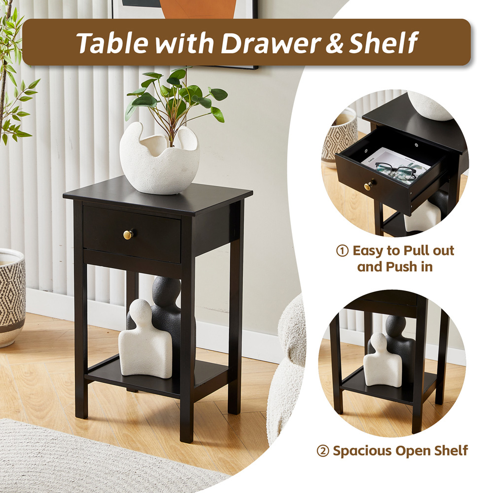 Brooklyn Arlo Single Drawer Single Shelf Black Solid Wooden Bedside Table Image 4