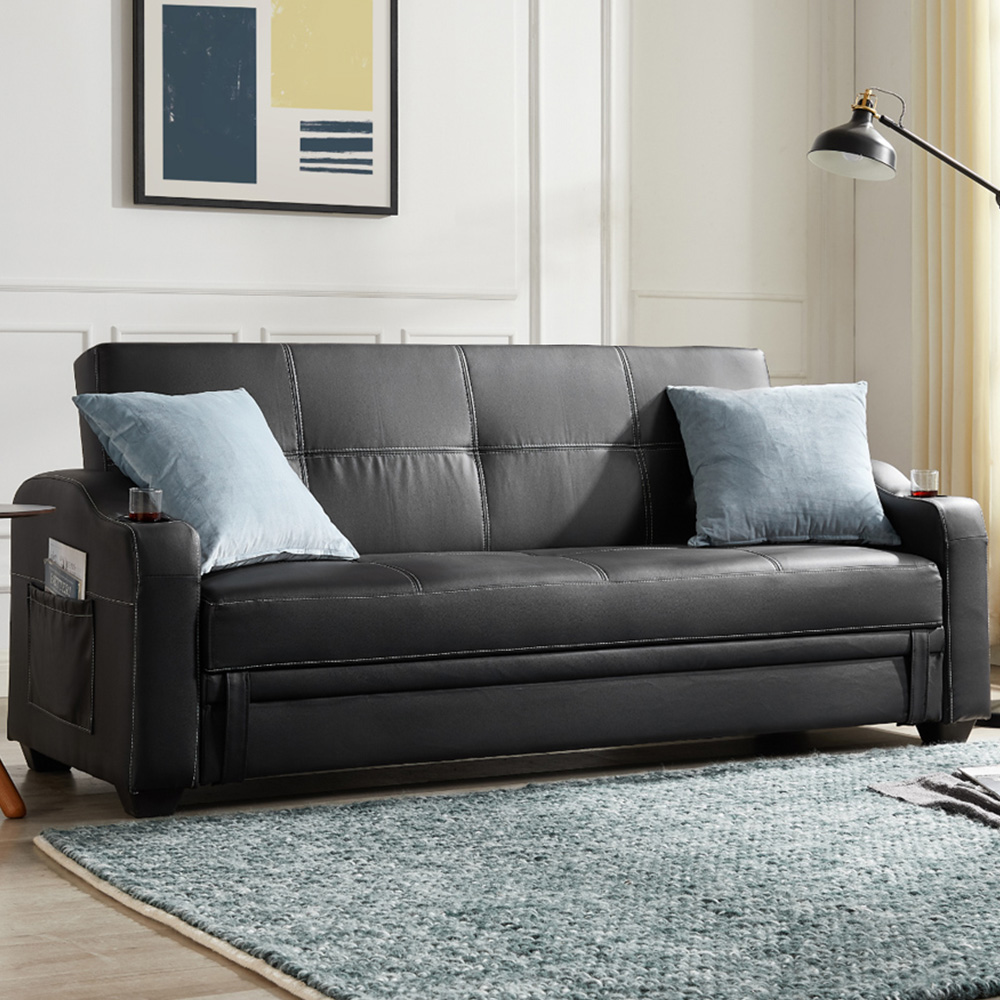 Home Detail Nebraska Black Faux Leather Sofa Bed with Storage Image 1