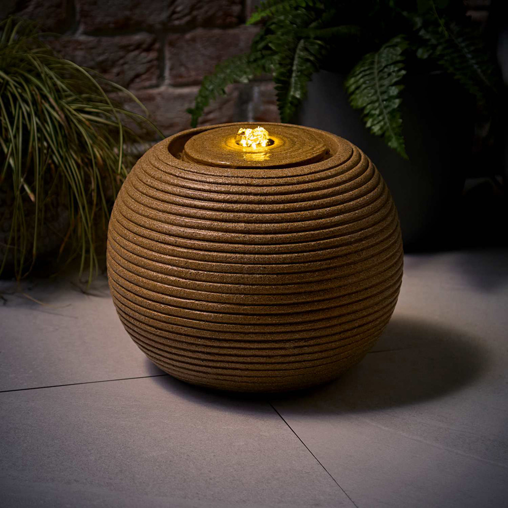 ValueLights Natural Round Ribbed Solar LED Outdoor Water Fountain Feature Image 2