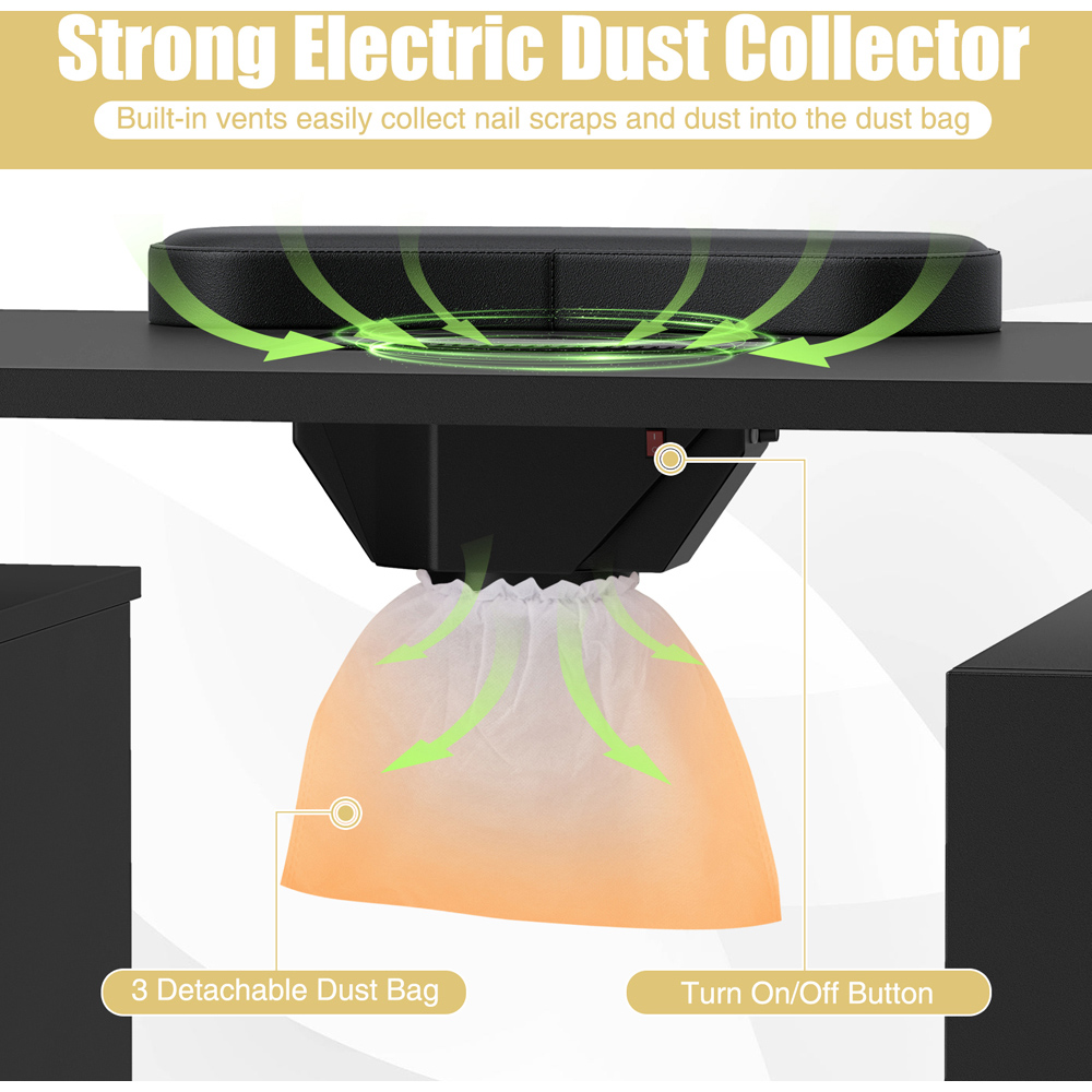 Costway Black Manicure Nail Table with Electric Dust Collector Image 8