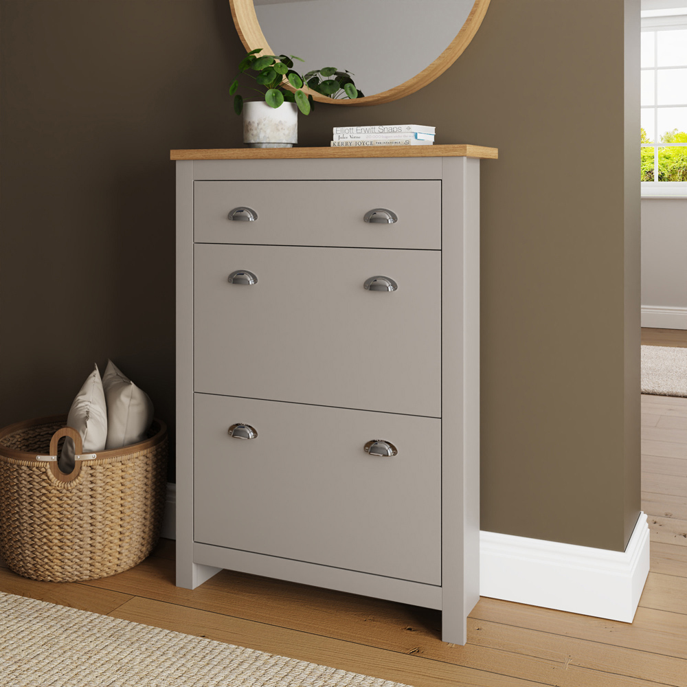 GFW Lancaster Grey 2 Door 1 Drawer Shoe Cabinet Image 7