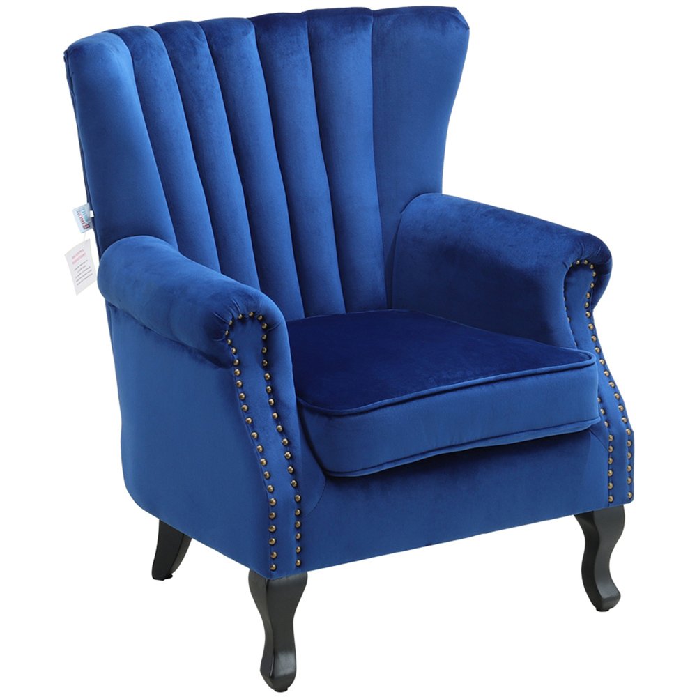 Living and Home Dark Blue Vintage Armchair with Rubberwood Legs Image 2