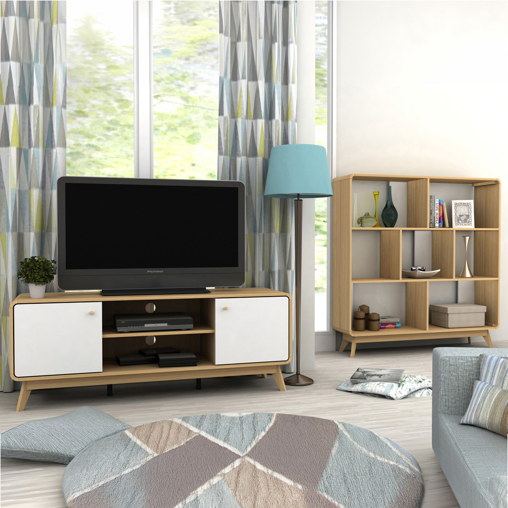 Loft24 Cassie 2 Door 2 Shelf White Oak TV Stand Image 7