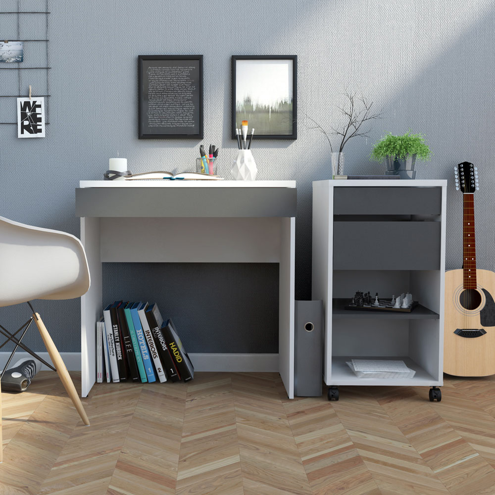 Florence Function Plus Single Door Single Drawer Desk White and Grey Image 2