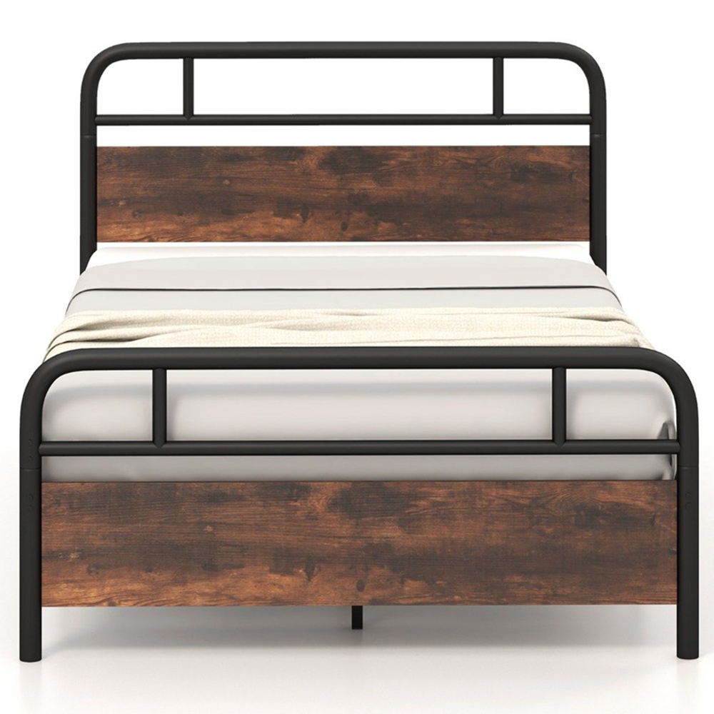 Costway Double Rustic Brown and Black Bed Frame Image 3