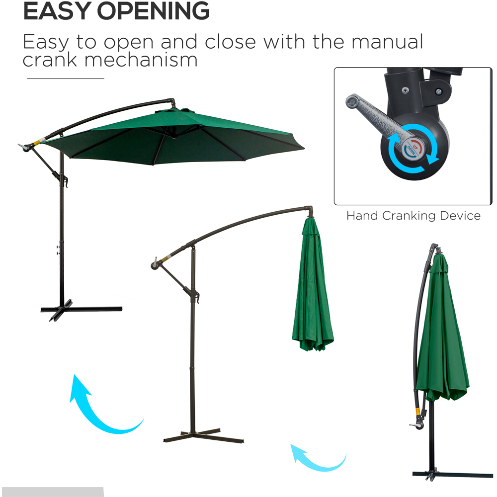 Outsunny Dark Green Cantilever Banana Parasol with Cross Base 3m Image 4