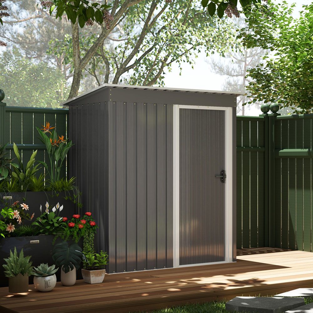 Outsunny 5 x 2.5ft Grey Sloped Roof Garden Storage Shed with Sliding Door Image 5