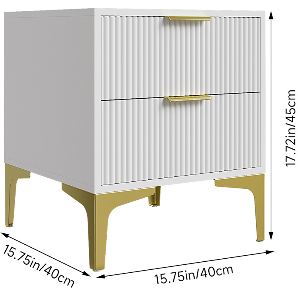 Living and Home 2 Drawer White and Gold Modern Bedside Table Image 9