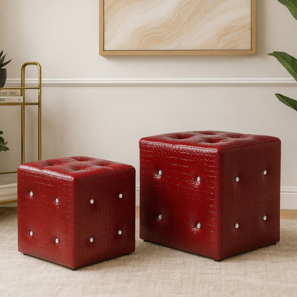 Premier Housewares Carla Crocodile Leather Effect Red Stool Set of 2 Image 2