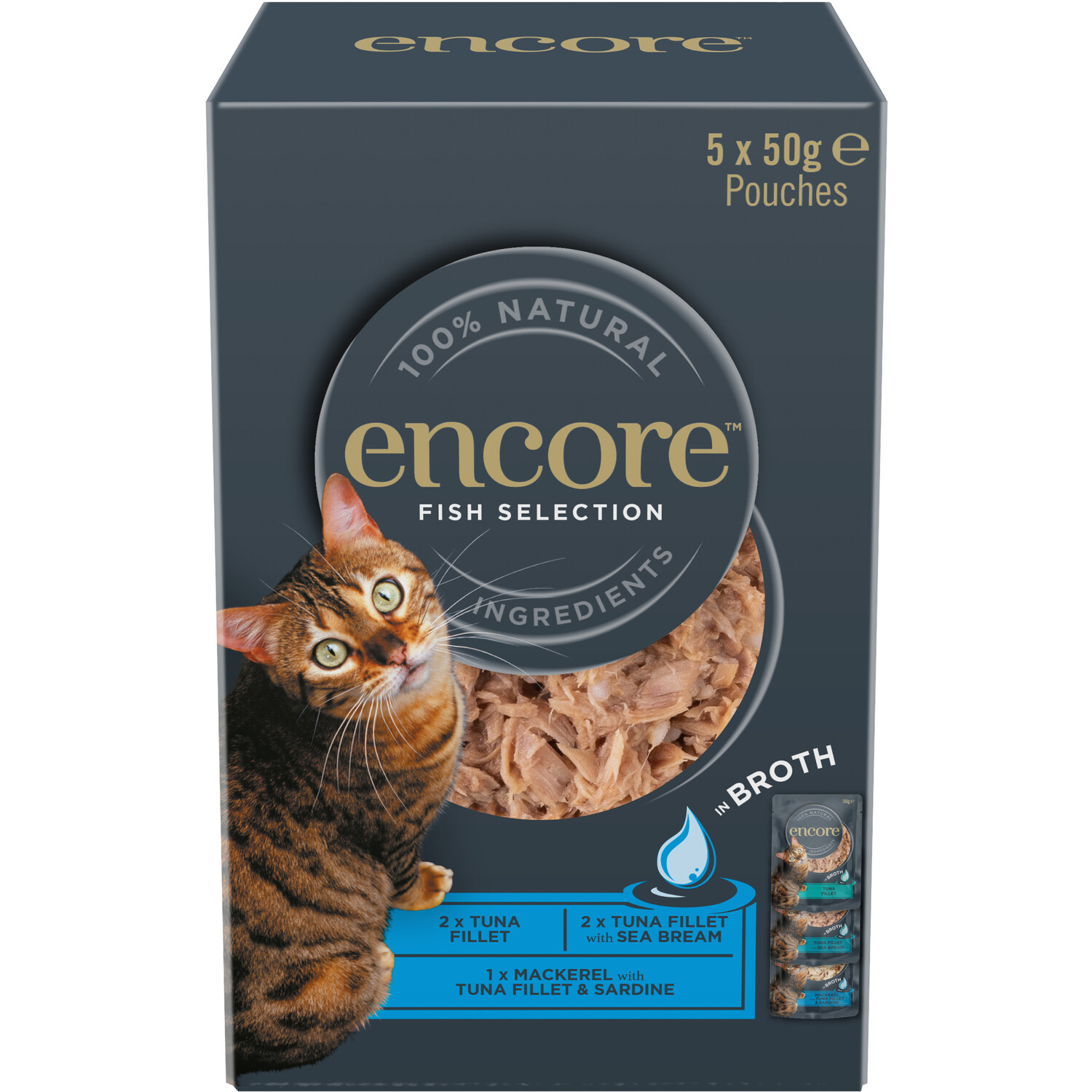 Pack of 5 Encore Wet Cat Food in Broth Pouches - Fish Selection Image 2