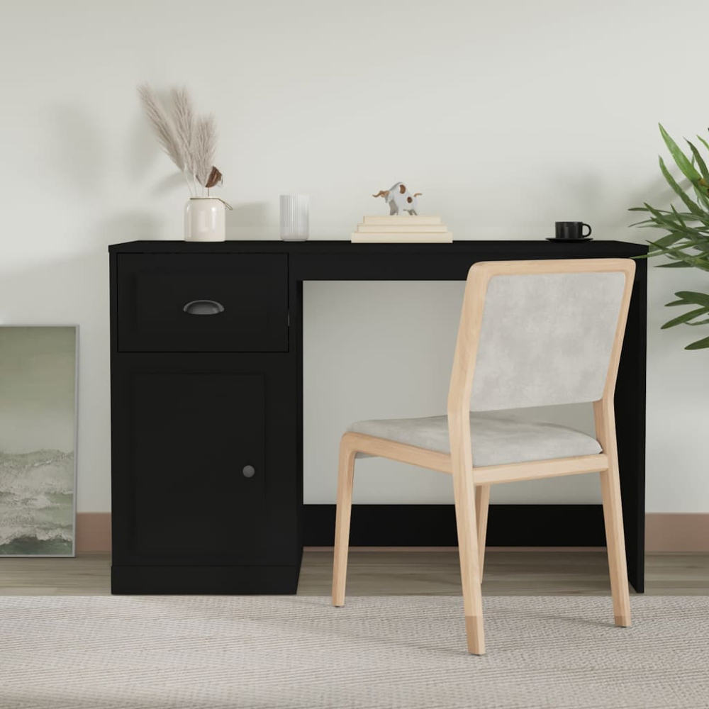 vidaXL Single Door Single Drawer Computer Desk Black Image 8