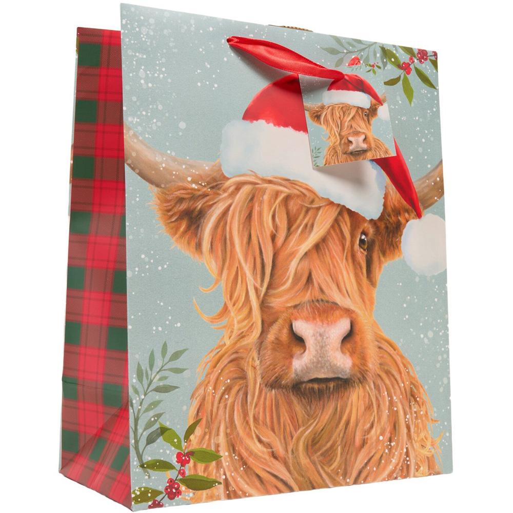 Highland Cow in Santa Hat Gift Bag Large Image 2