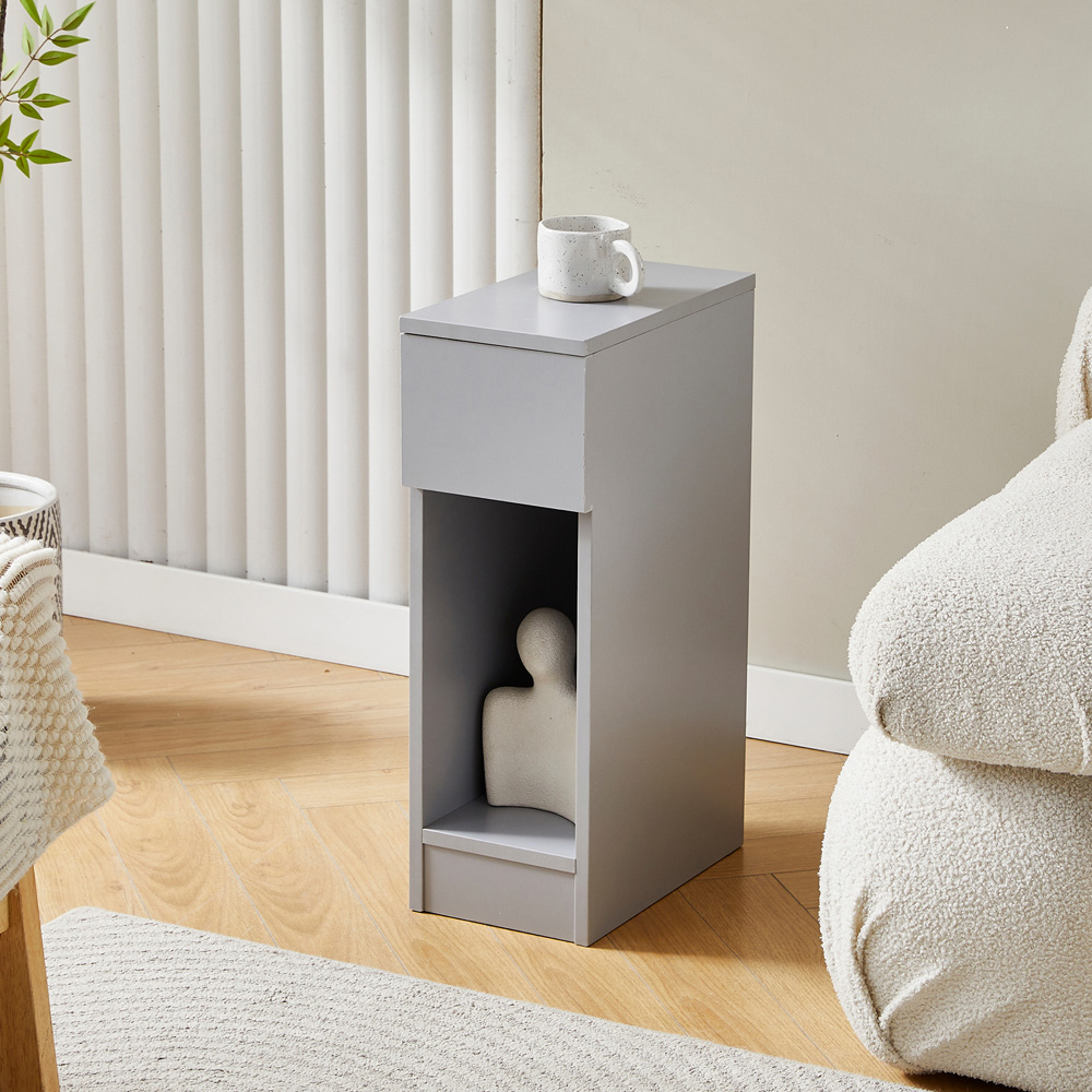Brooklyn Ava Single Drawer Single Shelf Grey Solid Wooden Bedside Table Image 3