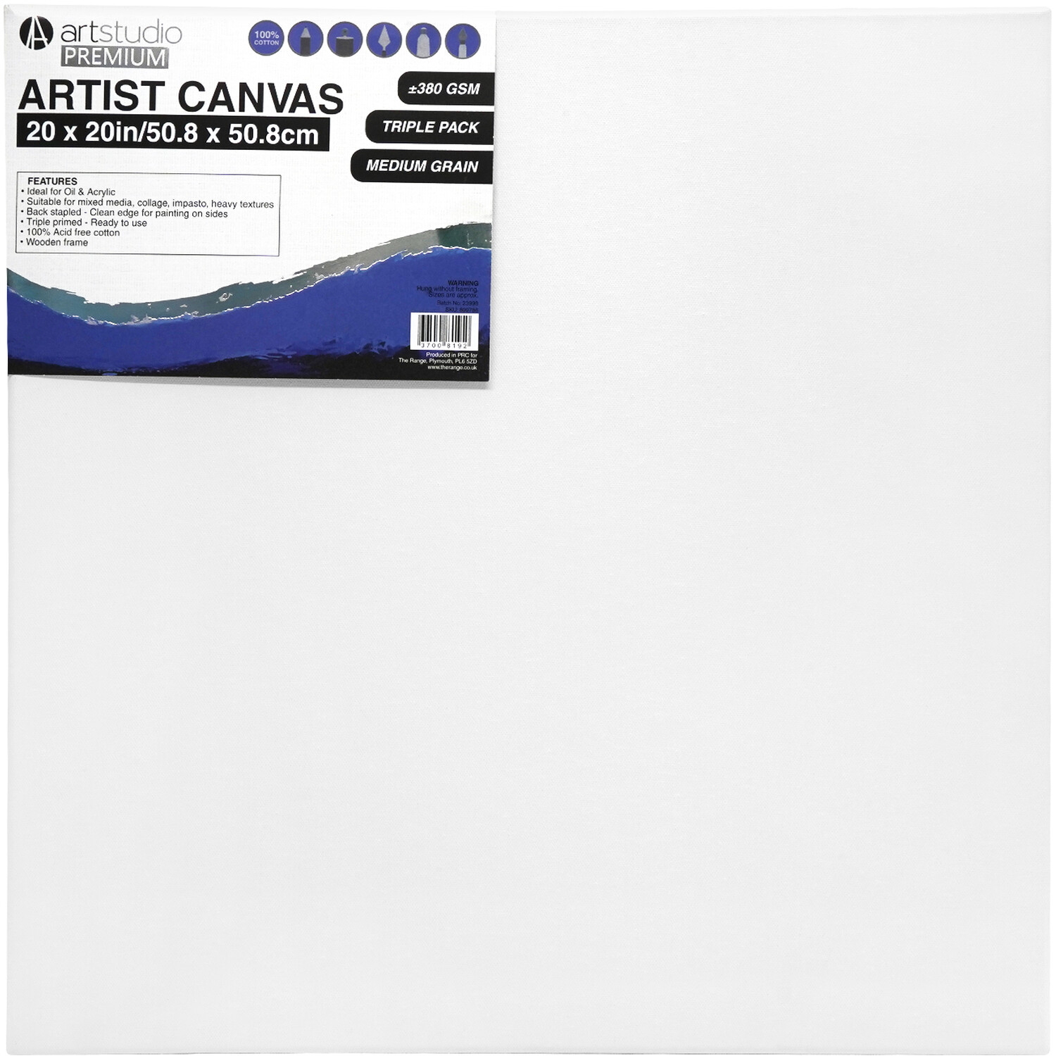 Art Studio Premium Artist Canvas 50.8 x 50.8cm 3 Pack Image 1