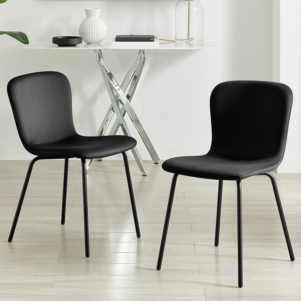 Furniturebox Sienna Set of 2 Black Velvet Dining Chairs Image 1