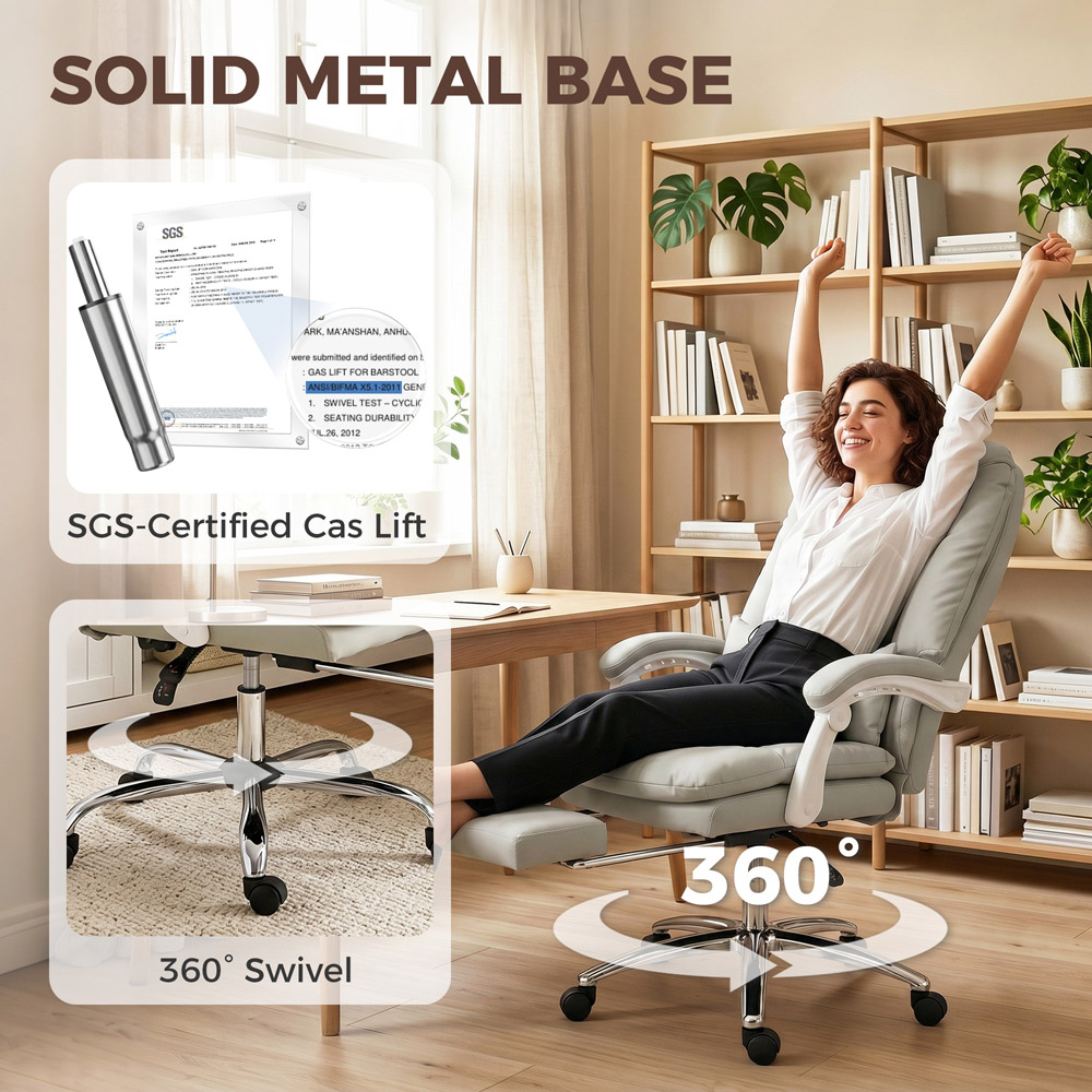 HOMCOM Khaki Reclining Office Chair with Lumbar Support Image 8