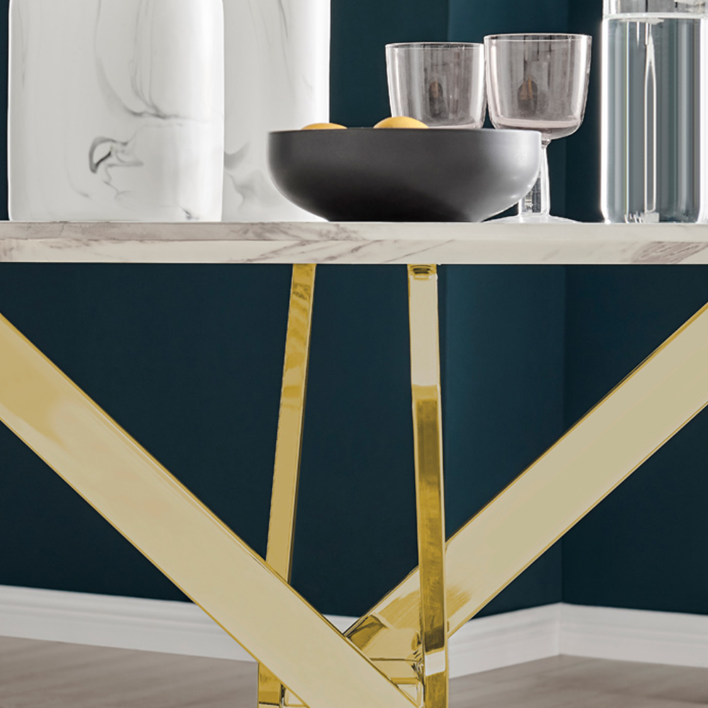 Furniturebox Arona 6 Seater Round Dining Table White Marble and Gold Image 5