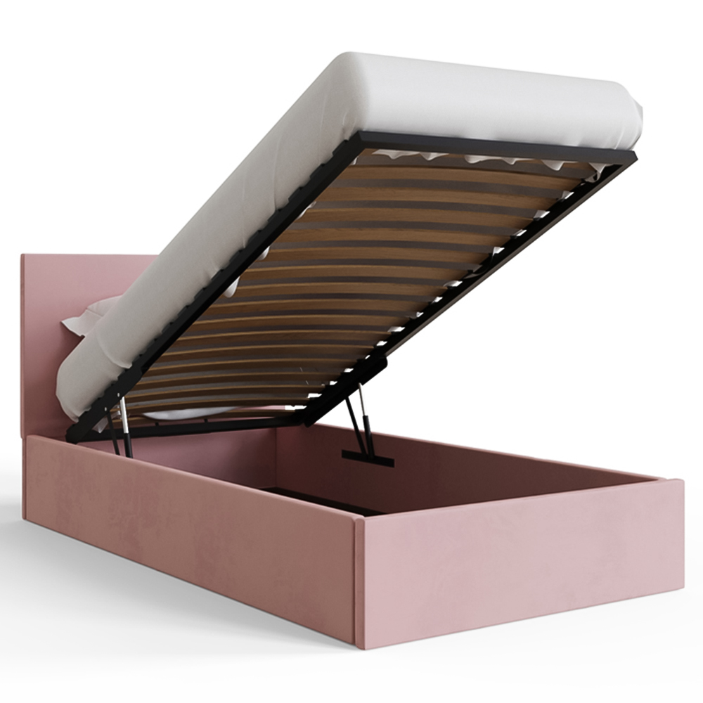 GFW Single Blush Pink Velvet End Lift Ottoman Bed with Memory Pocket Spring Mattress Image 4