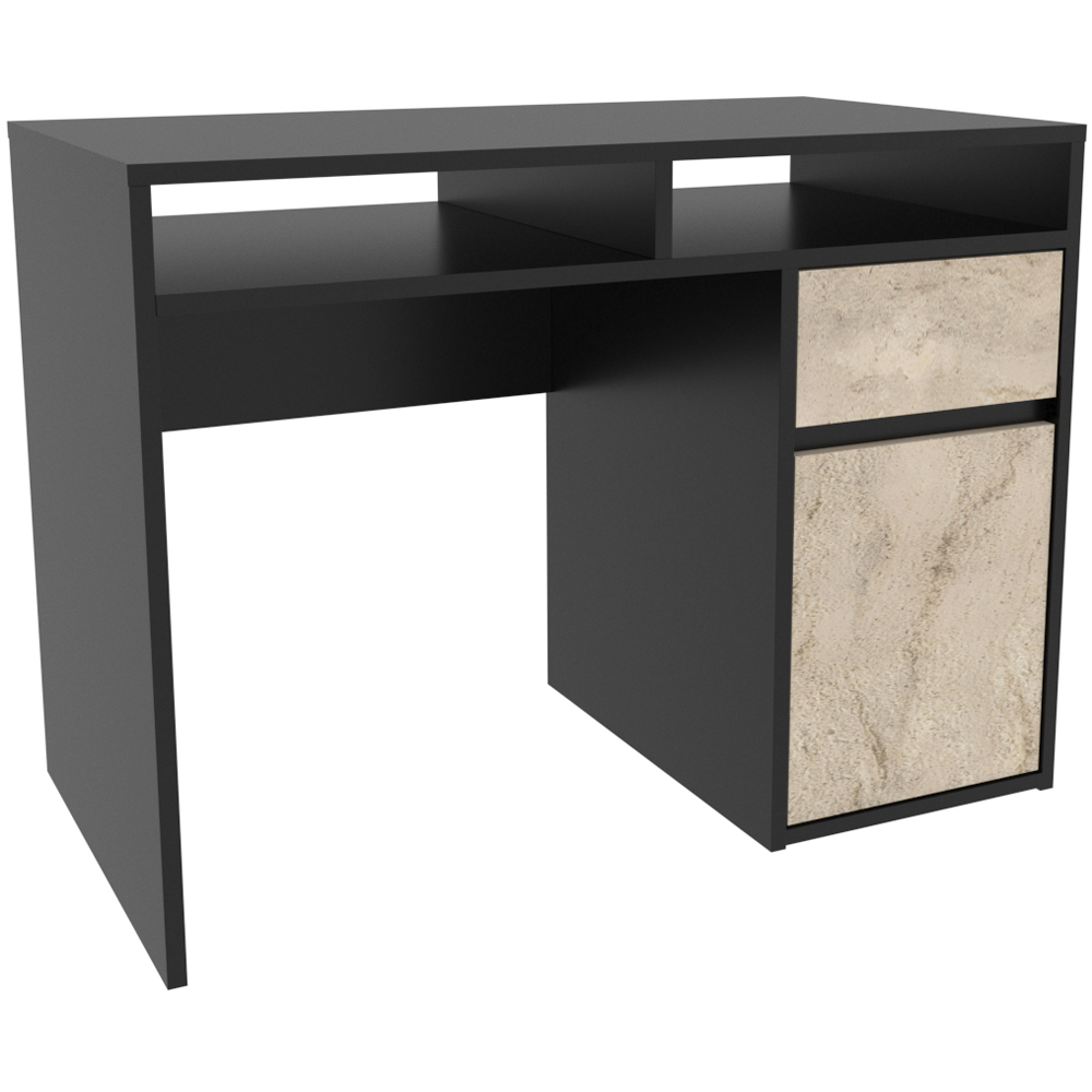 Decorotika Isla Single Door Single Drawer 2 Shelf Corner Computer Desk Black Travertine Image 3