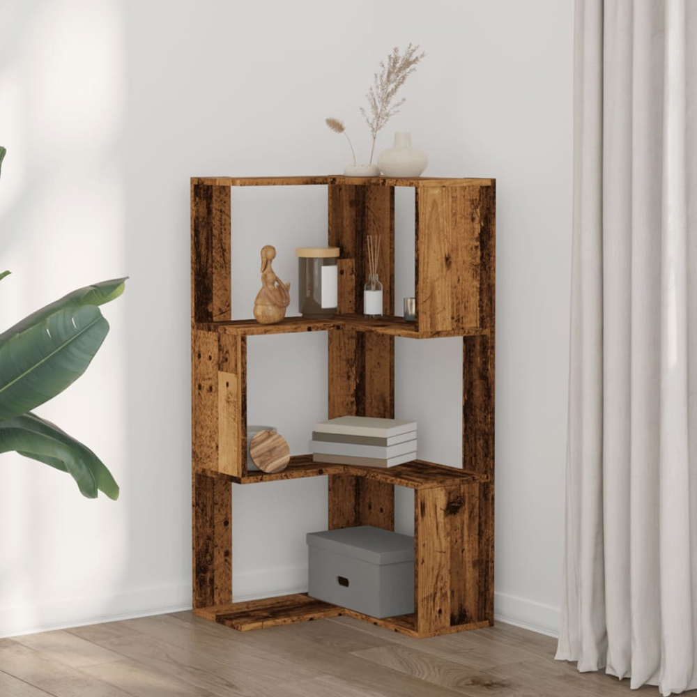 vidaXL 3 Shelf Brown Old Wood Corner Bookcase Image 8