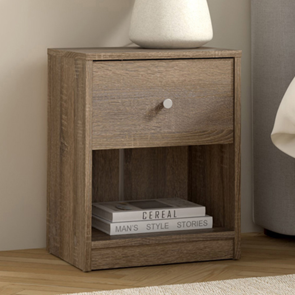 Furniture To Go May Single Drawer Truffle Oak Bedside Table Image 1
