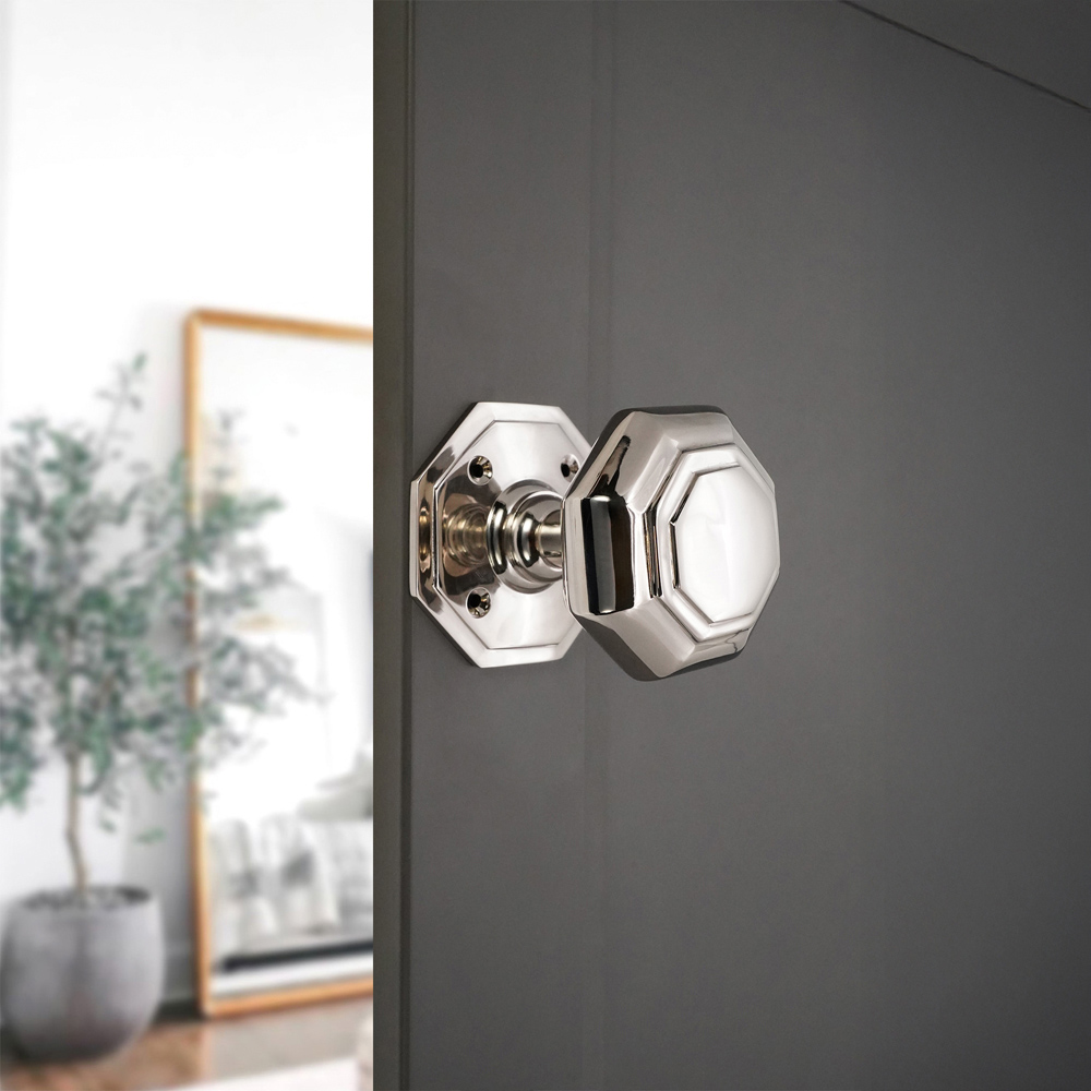 Spira Brass Polished Nickel Octagonal Mortice Door Knob 2 Pack Image 2