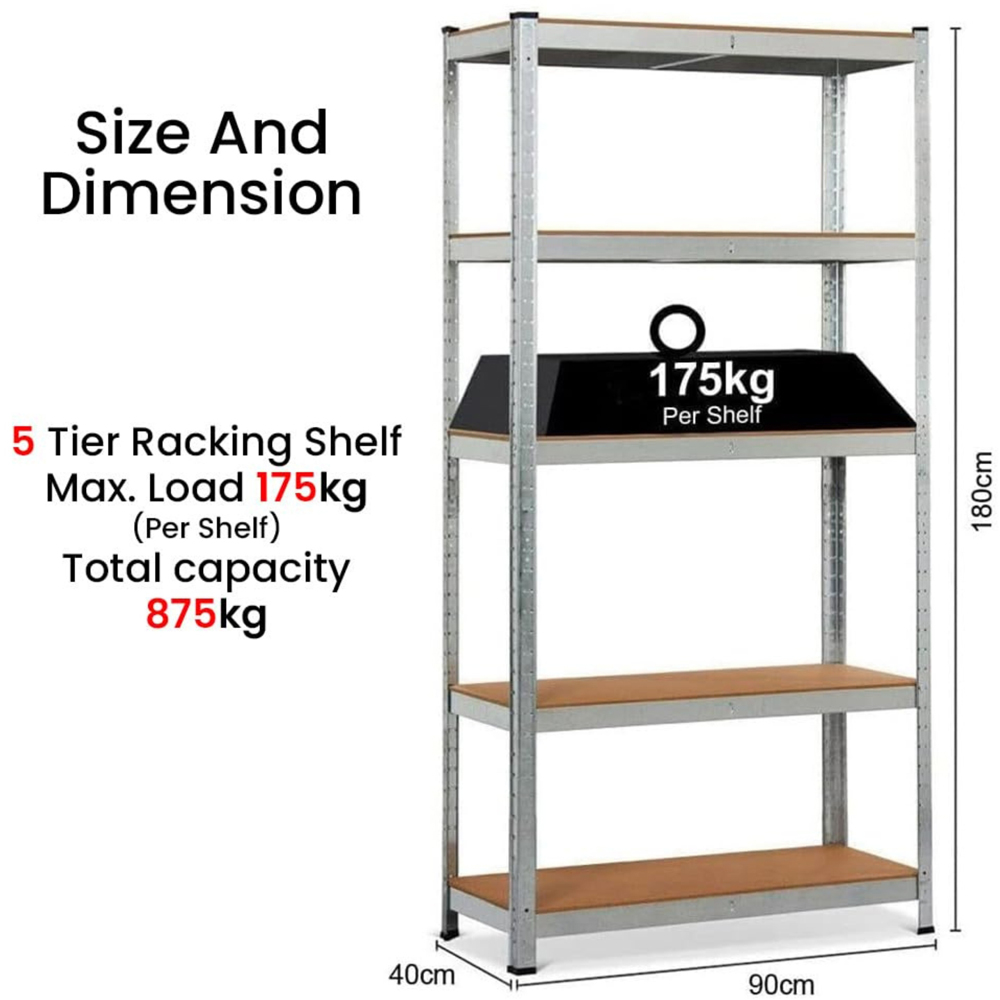 Small Silver Racking Alivio 5 Shelf Silver Heavy Duty Steel Racking Shelf Unit | Wilko