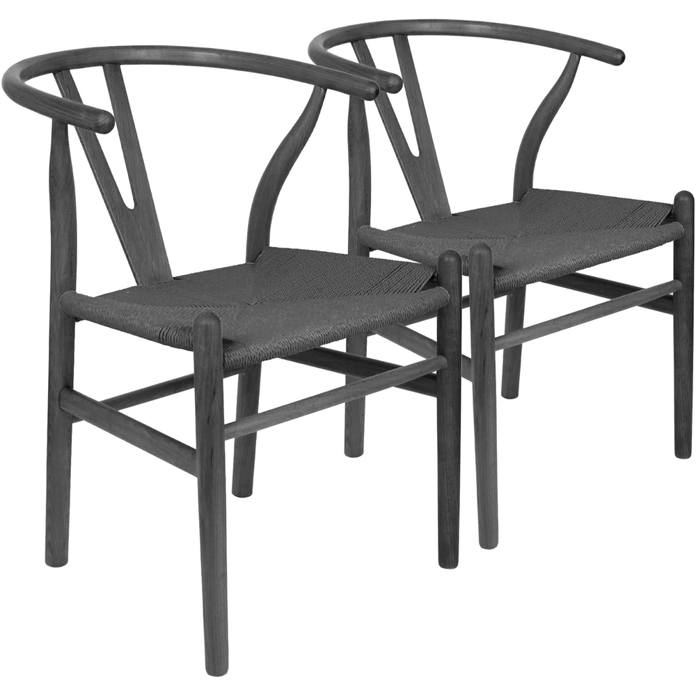Nicholas Winter Set of 2 Black Woven Rope Beech Wooden Wishbone Dining Chair Image 2