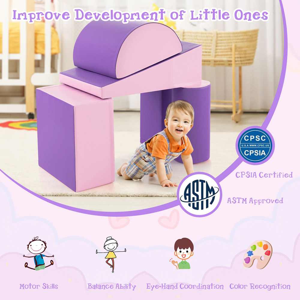 Costway Purple Kids Soft Climb and Crawl Playset 5 Piece Image 7