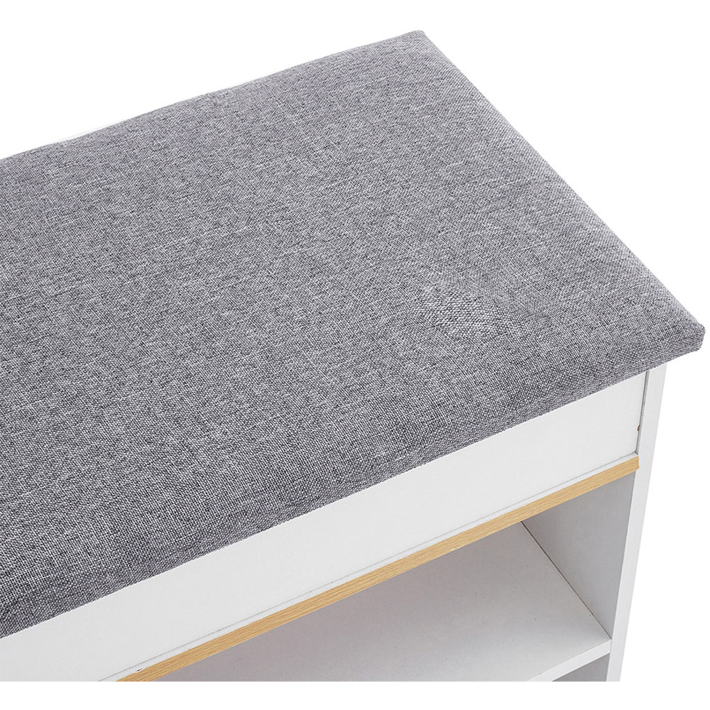 Living and Home 2 Shelf White Shoe Storage Bench with Hidden Compartment Image 4