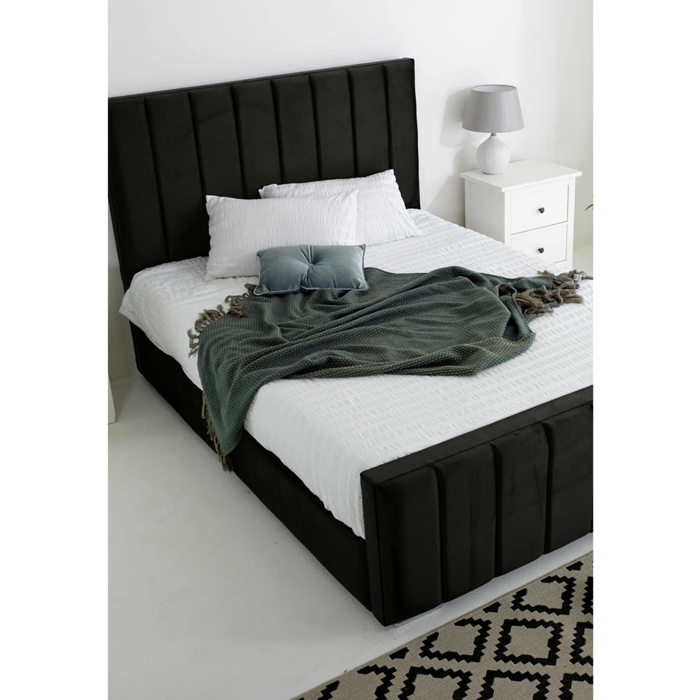 Eleganza Coraline Single Black Plush Velvet Bed Frame with Headboard and Footboard Image 2
