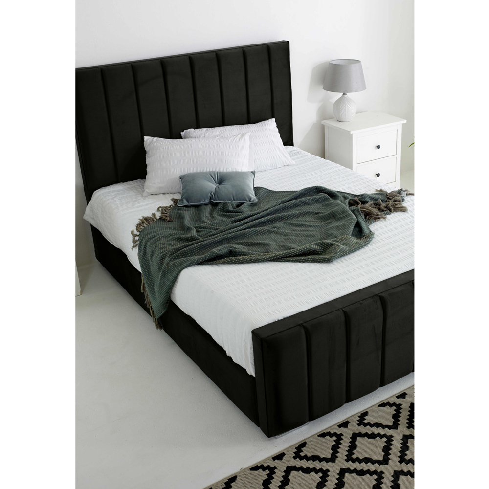 Eleganza Coraline Super King Size Black Plush Velvet Bed Frame with Headboard and Footboard Image 2