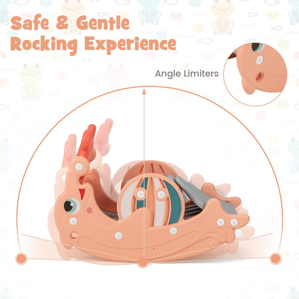 Costway Kids Pink Convertible 3 in 1 Slide Rocking Horse Set with Basketball Hoop Image 3