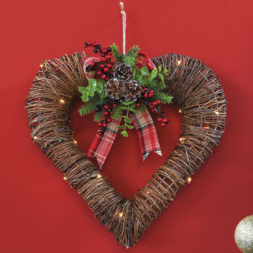 A Christmas Tale LED Rattan Heart with Floristry Decoration Image 1