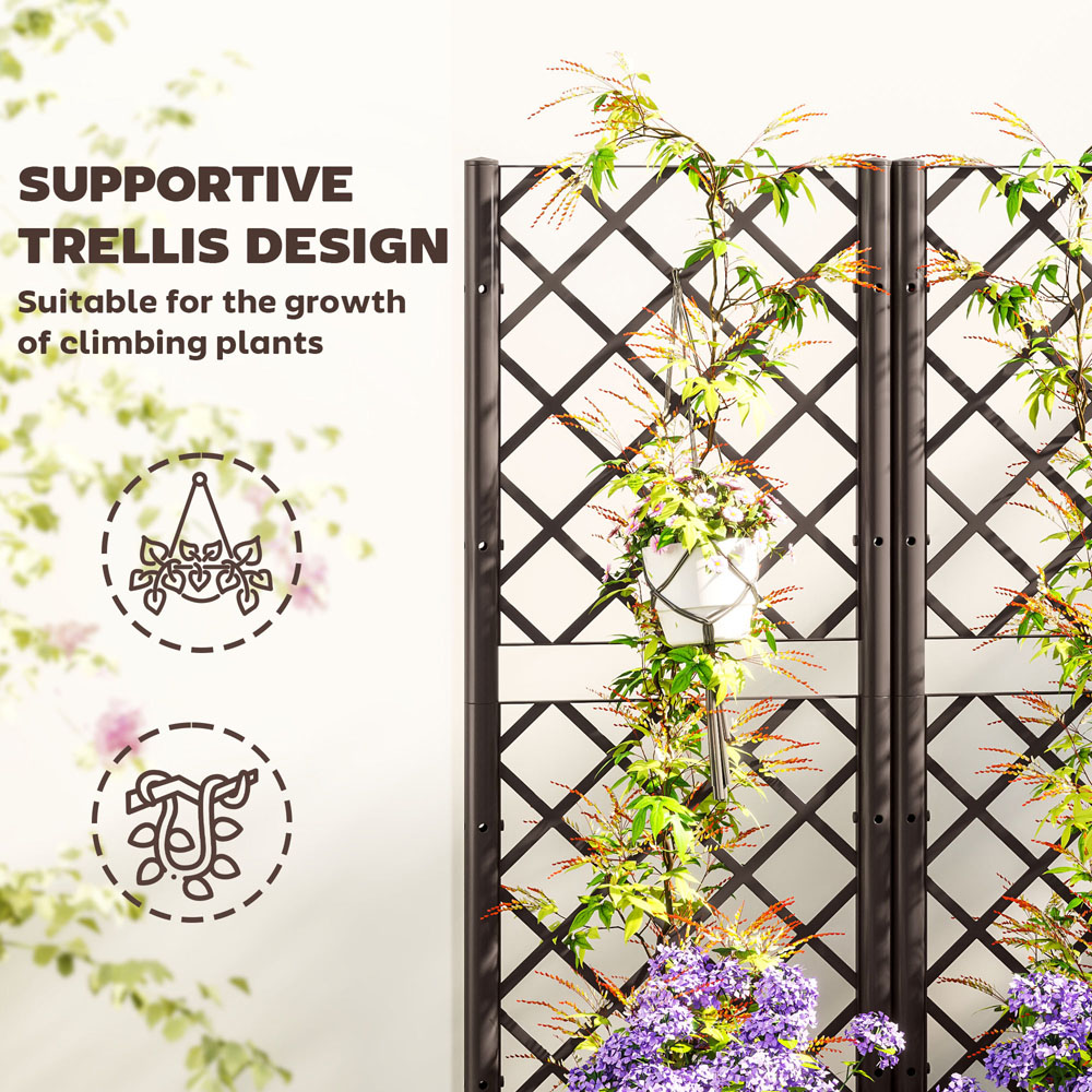 Outsunny Brown Plastic Vegetable Planter Box with Trellis 1.3 x 2.6ft Image 4