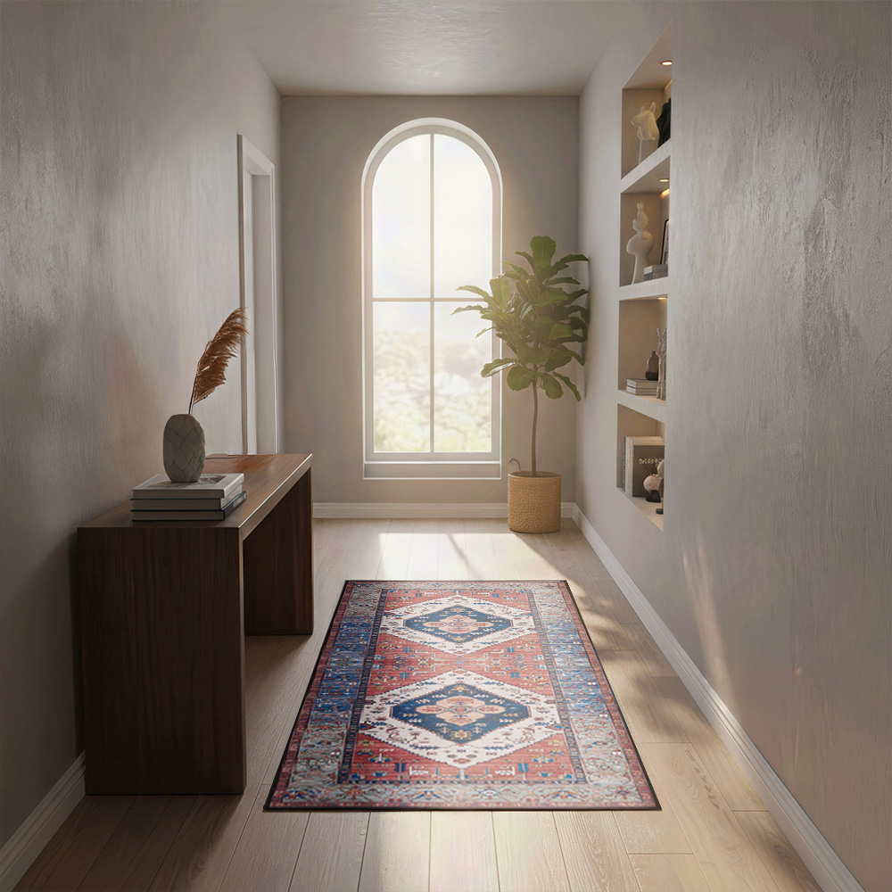 Living and Home Bohemian Red Symmetrical Geometric Non-Slip Runner Rug 120 x 50cm Image 7
