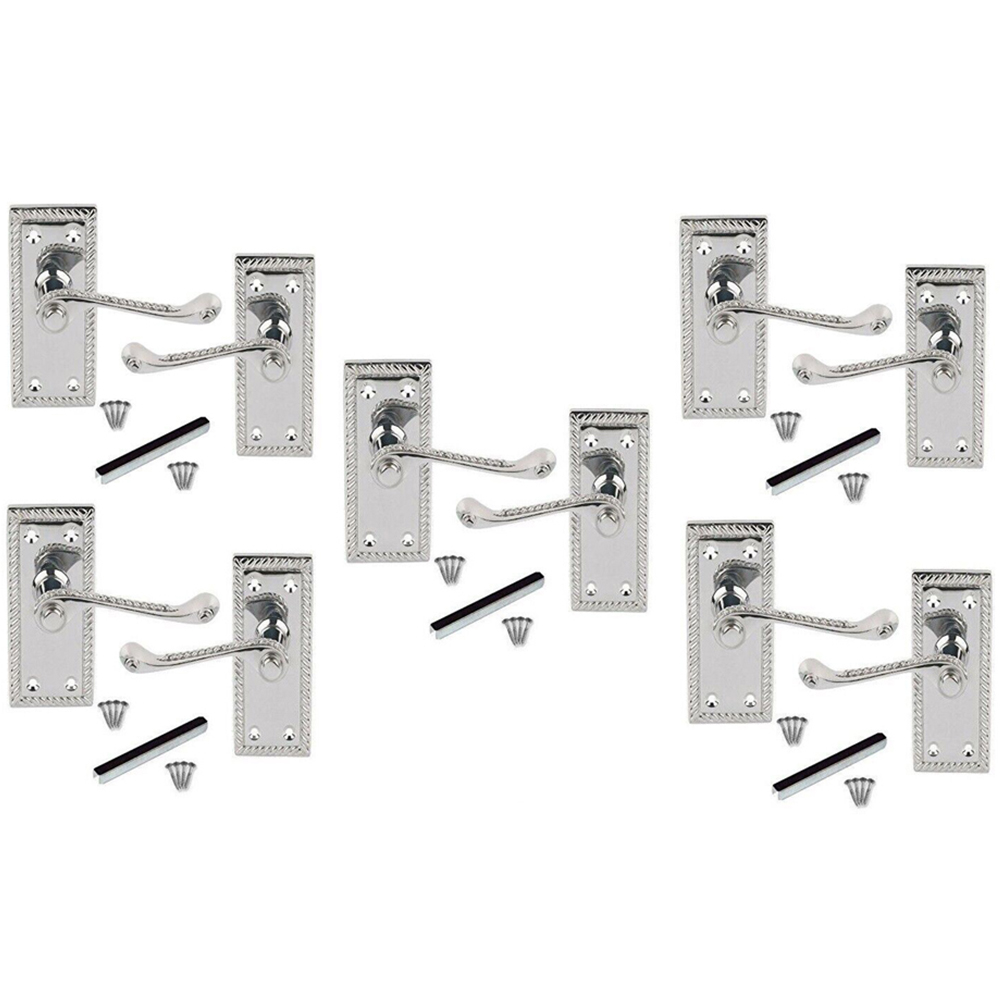 Golden Grace Polished Chrome Georgian Lever Latch Door Handle Set 5 Pack Image 1