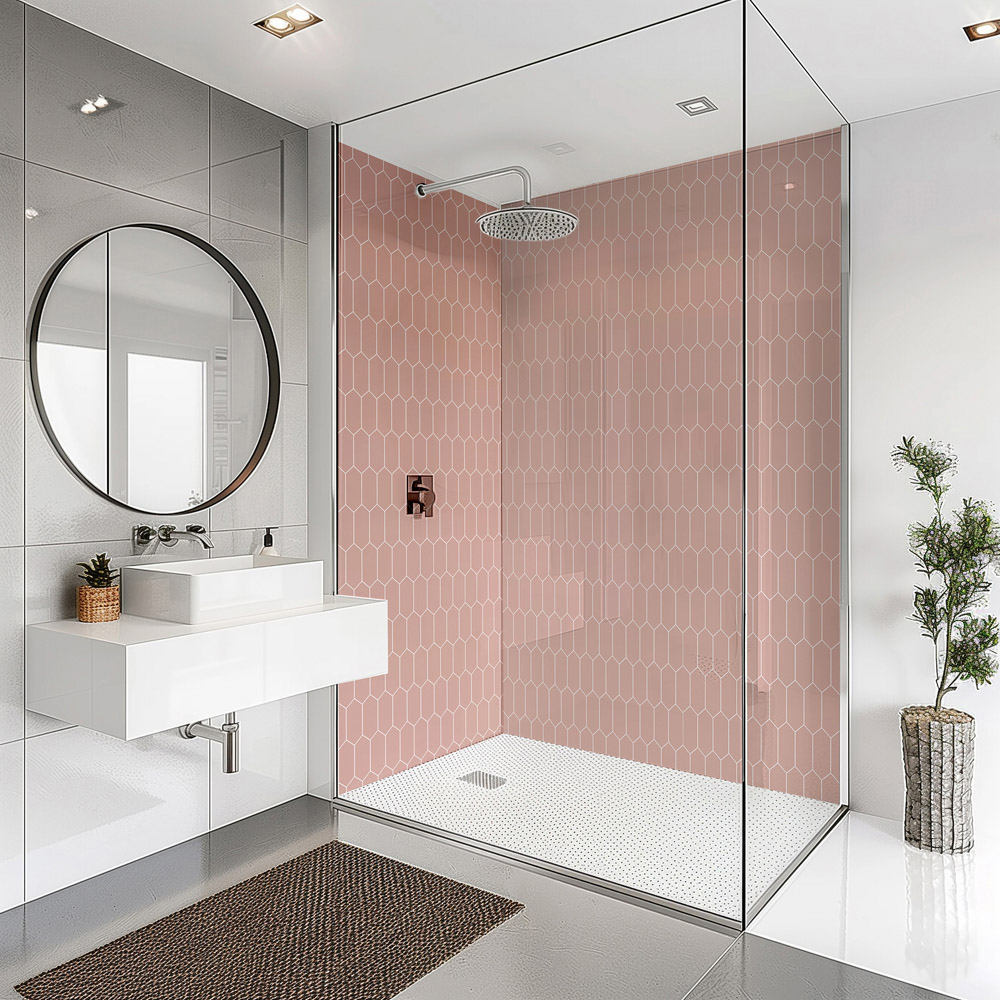 Splashbax Premium Artisan Blossom Pink Elongated Hexagon Di Bond Shower Panel 2400 x 800mm Image 6