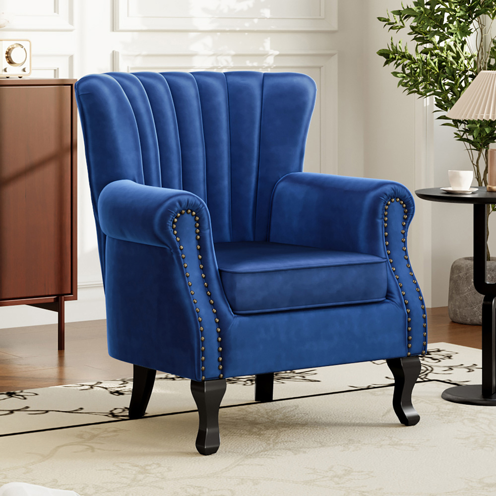 Living and Home Dark Blue Vintage Armchair with Rubberwood Legs Image 8