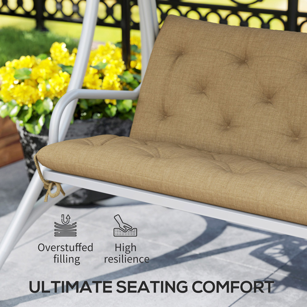 Outsunny 3 Seater Khaki Garden Bench Cushion with Ties 49 x 150cm Image 5