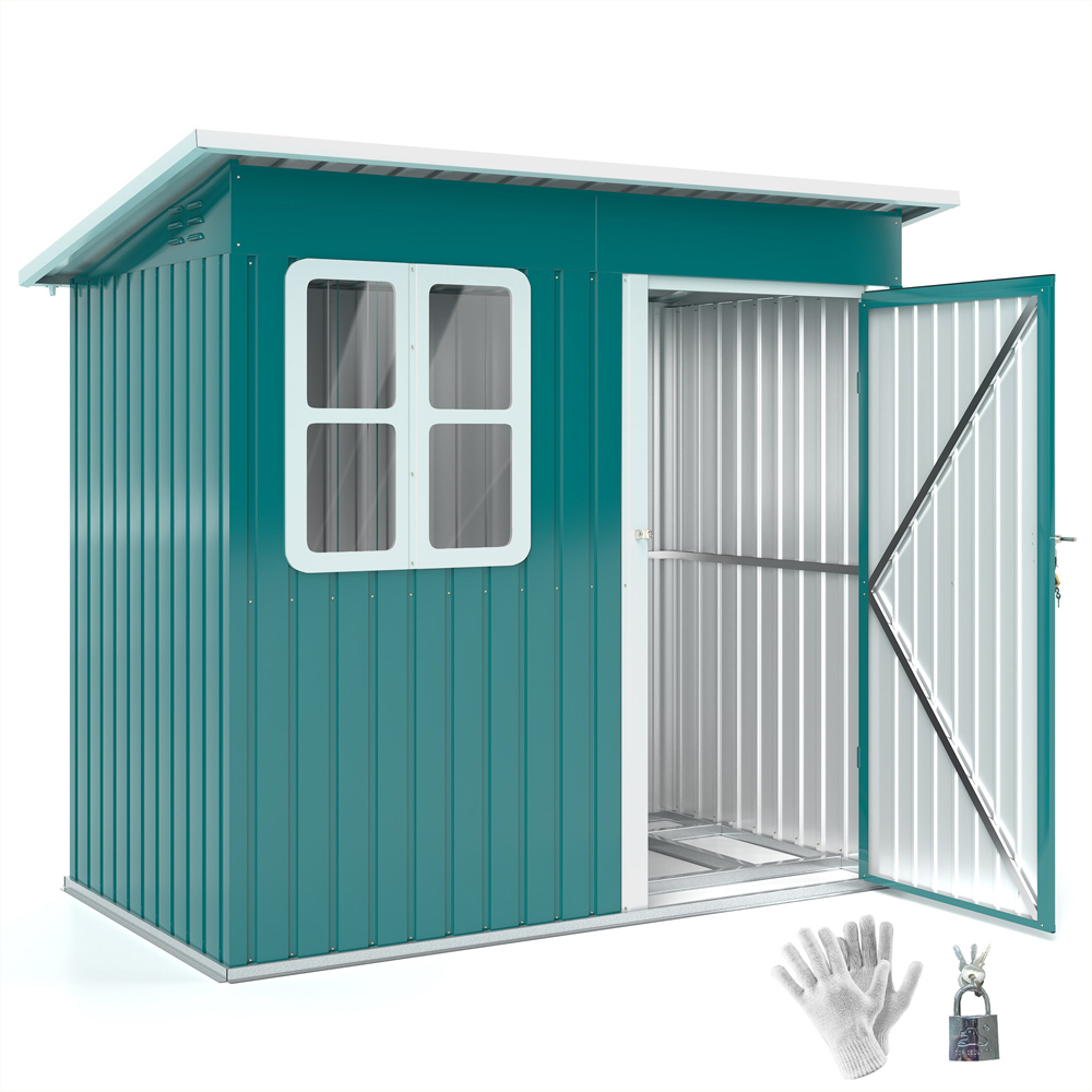 Outsunny 7 x 4ft Green Galvanised Steel Garden Shed with Foundation Kit Image 1