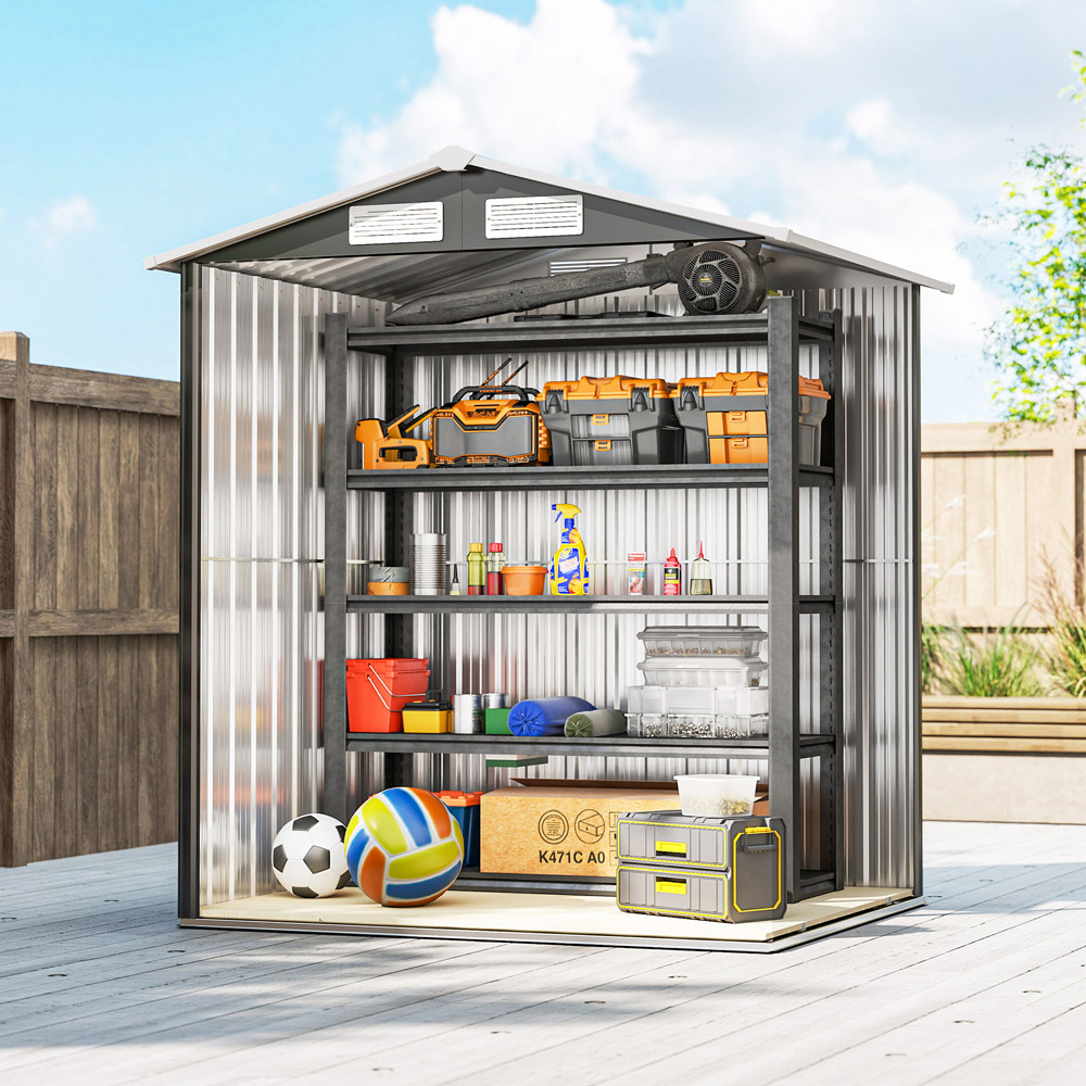 Outsunny 3.6 x 4.5ft Grey Metal Apex Garden Tool Shed Image 3