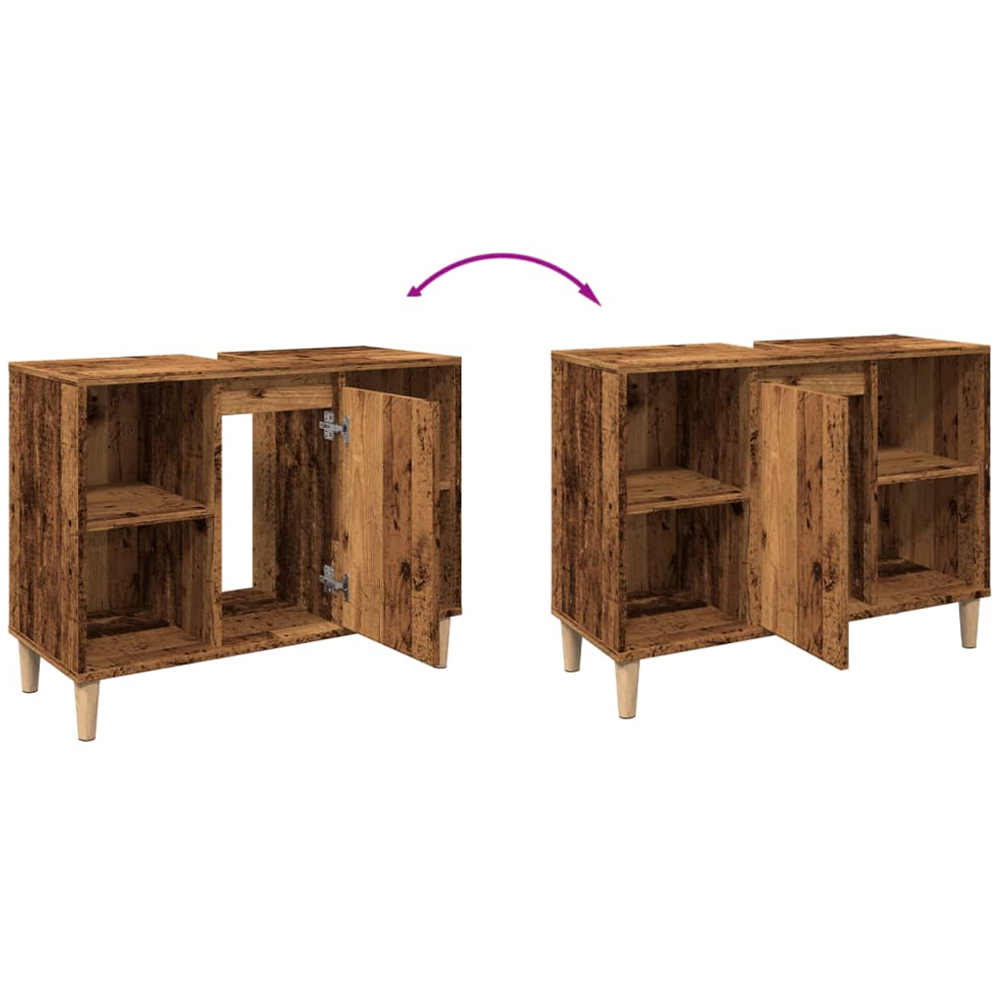 vidaXL Single Door 4 Open Shelf Old Wood Bathroom Sink Cabinet Image 6