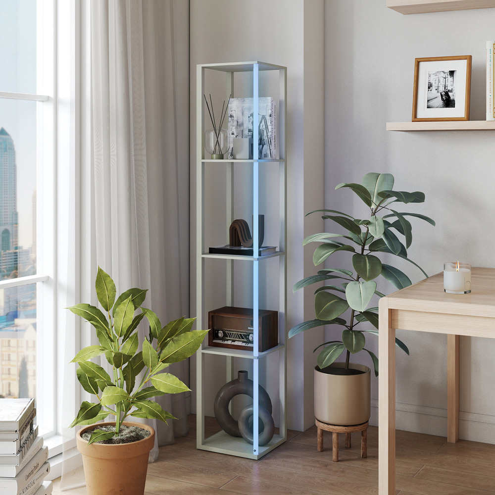 HOMCOM 4 Shelf Oak RGB LED Floor Lamp with Remote Image 4