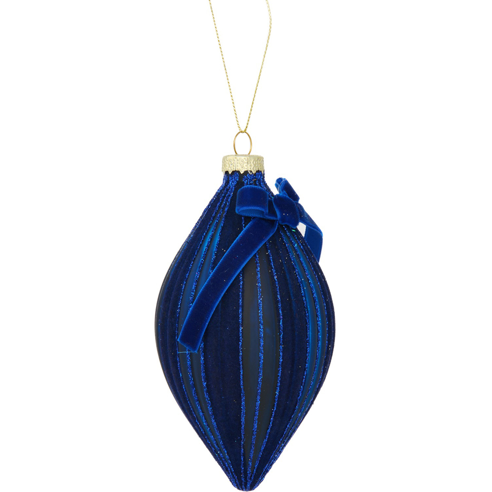 Navy Glitter Flocked Bow Bauble Image 6