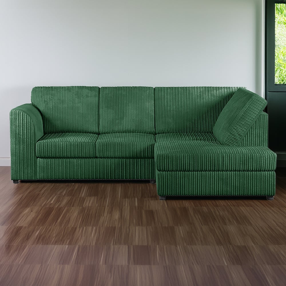 Luxor 4 Seater Green Jumbo Cord Full Back Right Hand L Shape Corner Sofa Image 1