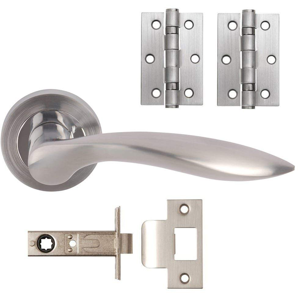Golden Grace Satin Chrome Amazonian Latch Door Handle Set 5 Pack Image
