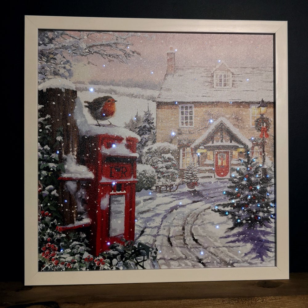 Samuel Alexander Snowy Christmas Robin Scene Light Up Wall Art 40 x 40cm Image 2