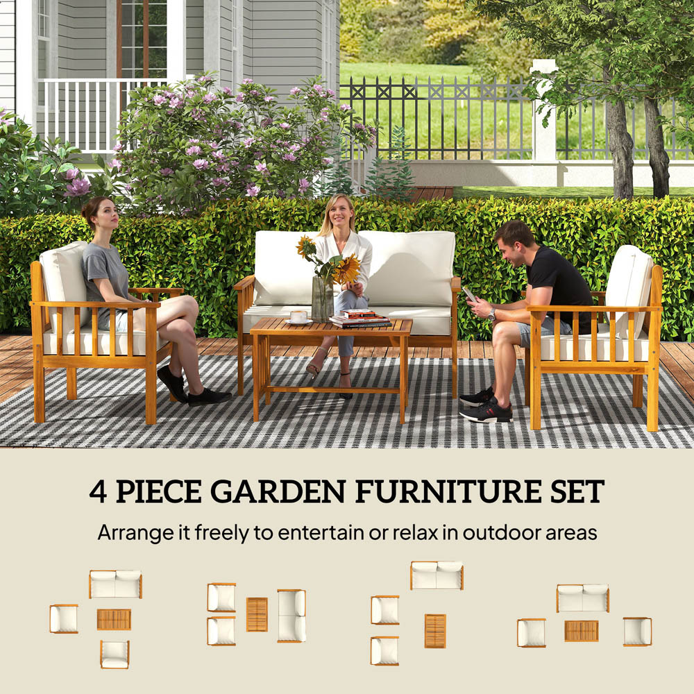 Outsunny 4 Seater Teak Acacia Wood Patio Sofa Set Image 8