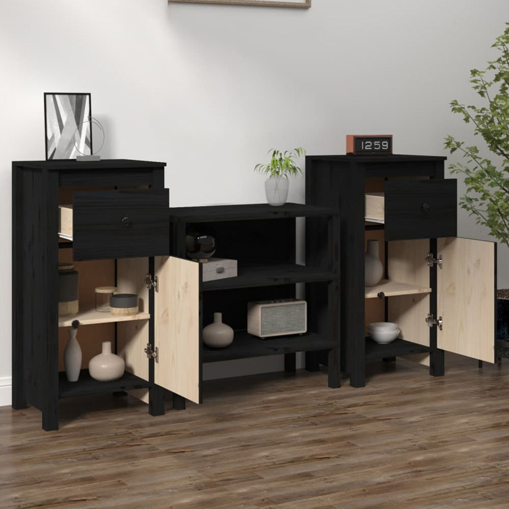 vidaXL Single Door Single Drawer Wooden Sideboard Set of 2 Image 1